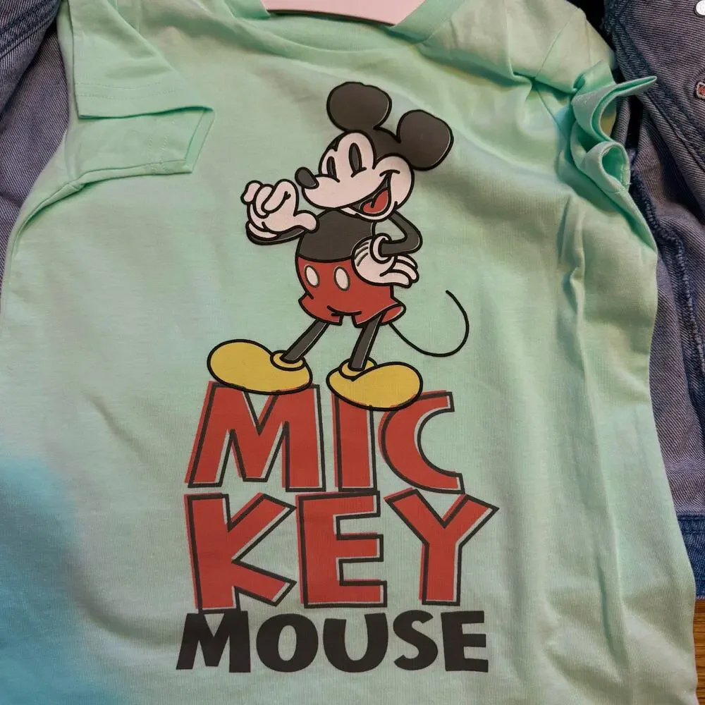 Disney Mickey Mouse Kid Boys 5 Blue Printed Denim Jacket T-shirt 2-piece Set New